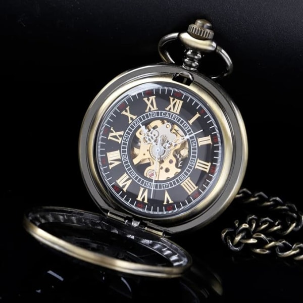 Vintage Unik ihålig mekanisk Steampunk fickur med kedja Skelett romerska siffror Fickur för män presenter
