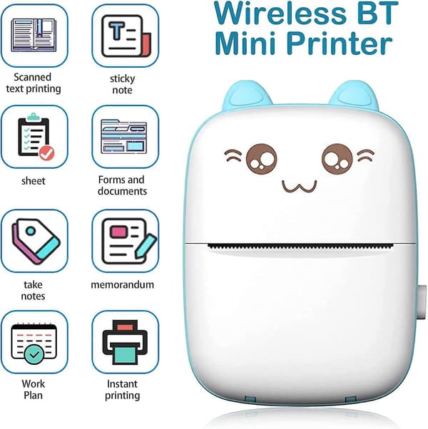 Mini Termisk Printer, bærbar 200dpi Trådløs Bluetooth Fotoprinter Med 5 Ruller Termisk Papir, til Ios Android App