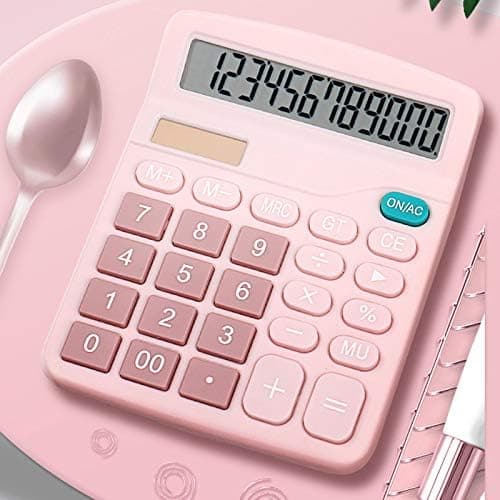 Desktop Solar Calculator - 12-Digit Display - Accounting Tool for Office, Home, School Pink