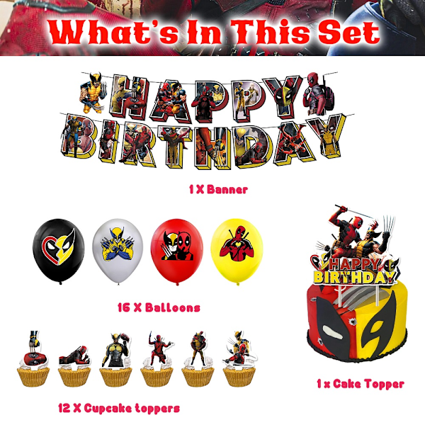 Deadpool Wolverine Teemainen Hyvää Syntymäpäivää Banneri Ilmapallot Set Kakun Koriste Juhlakoristelu