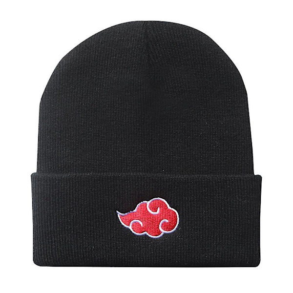 Vinter Stickad Mössa Anime Naruto Akatsuki Röd Moln Broderi Mössa Ullmössa Varm Unisex Black