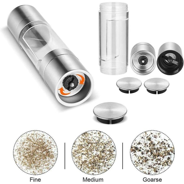 Pepper Mill,2 In 1 Spice Mills,manual Double Head Core Salt Mill Adjustable Grain Size,pepper And Salt Shaker,brushed Steel Salt And Pepper Grinder