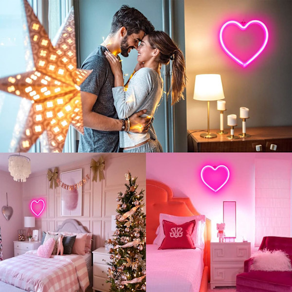 Pink Heart Neon Skilt, LED Lys Batteridrevet eller USB-drevet Dekorationer Lampe