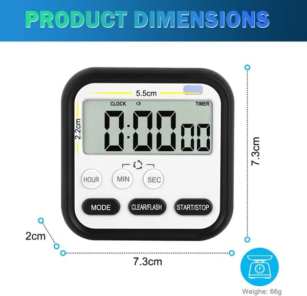 Digital Visuel Timer 24-Timers Magnetisk Ur Stopur Optælling & Nedtællingstimer med Stor LCD-Skærm Visning Store Tal