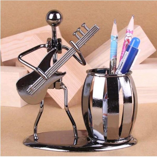 Gitarr pennhållare Kreativt skrivbordstillbehör Multifunktions pennhållare i metall för presenter, barn, studenter och pappersvaror