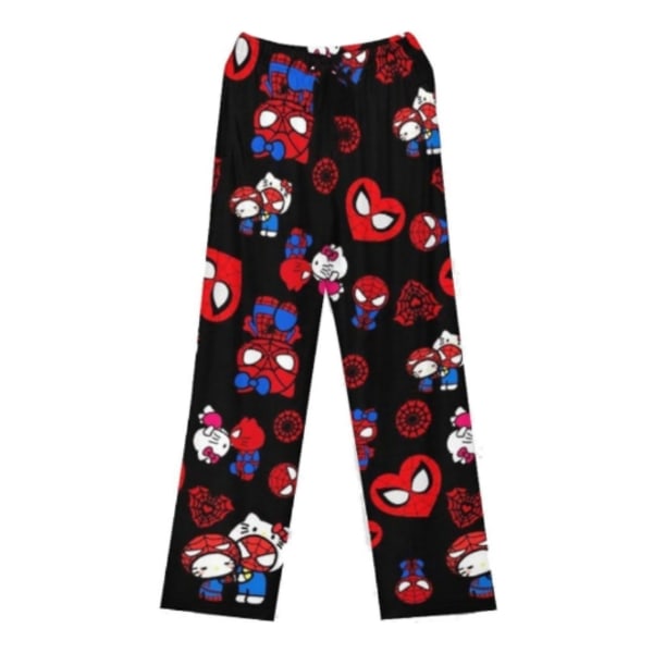 Dam Jultomte Cartoon Fleece Pyjamasbyxor, Flickor Cartoon Cat Print Flanell Sovbyxor (Heltryck) KT Cat Black KT Cat Black KT Cat Black M