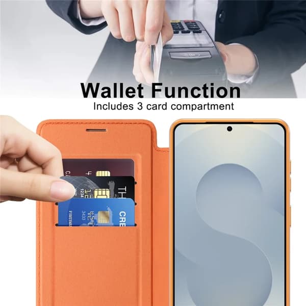 Case for Samsung Galaxy S26 Plus, Magnetic Case with RFID Blocking Card Holder (Orange)