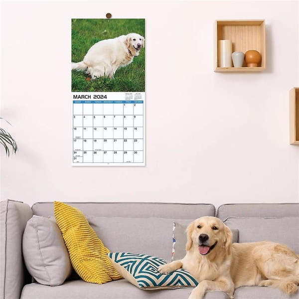 Vuoden 2024 kalenteri - 12 kuukauden kakkakoiran kalenteri 2024, tammikuu 2024 - joulukuu 2024, Funny Dog Wall Calendar Gag Gifts, Perfect White Elephant Gift