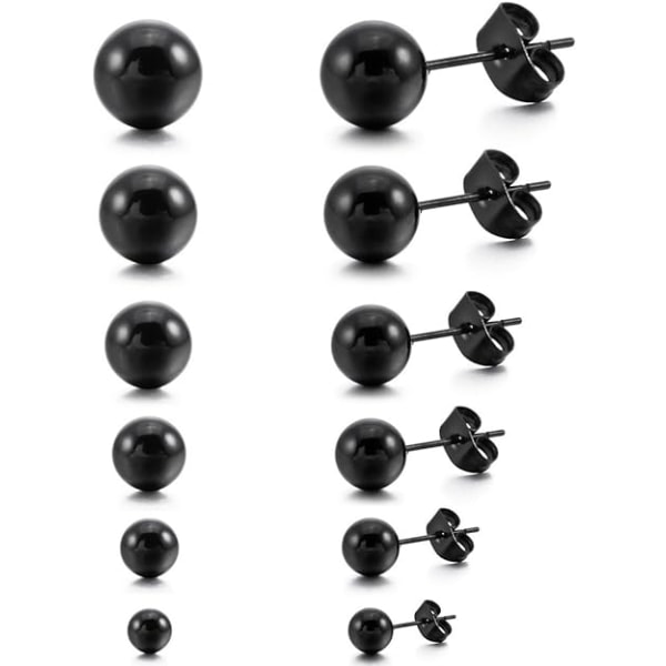 3~8mm 12-stykke rustfritt stål øredobber Ball Bead Øredobb Ball Bead Series (6 par par) menn, kvinner