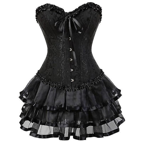 Seksikkäät korsettimekot naisille, plus-koko, ylitoppa burleski-korsetti ja minihame-setti, tutu-korsetti black M