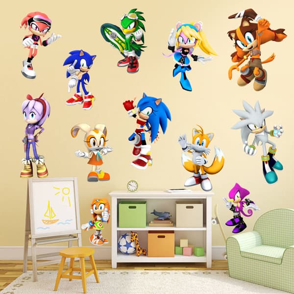 Sonic the Hedgehog spill veggdekor, soverom PVC graffiti