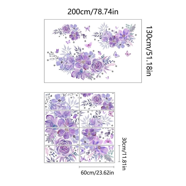 8 kpl seinätarraa irrotettava värikäs kukka seinätarra itseliimautuva DIY kukkatarra kodin sisustukseen Tianyuhe