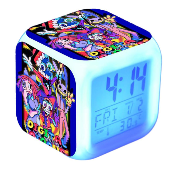 The Amazing Digital Circus Led Digital Alarm Clock 7 Farverigt Natlys Soveværelse Ornament Dekoration Med Tid, Temperatur, Alarm, Dato For Børn C