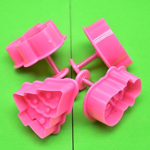 4 stk./sett Julekakekjeks Stempel Kutter Form Fondant Kakeform Baking Pink 1 Set