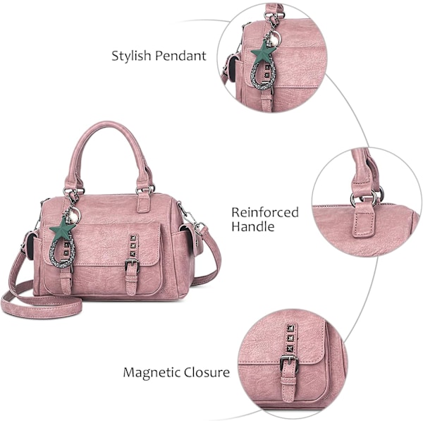 Kvinners håndveske utsøkt anheng retro tote bag topphåndtak skulder veske PU lær dame for shopping arbeid pendling rosa