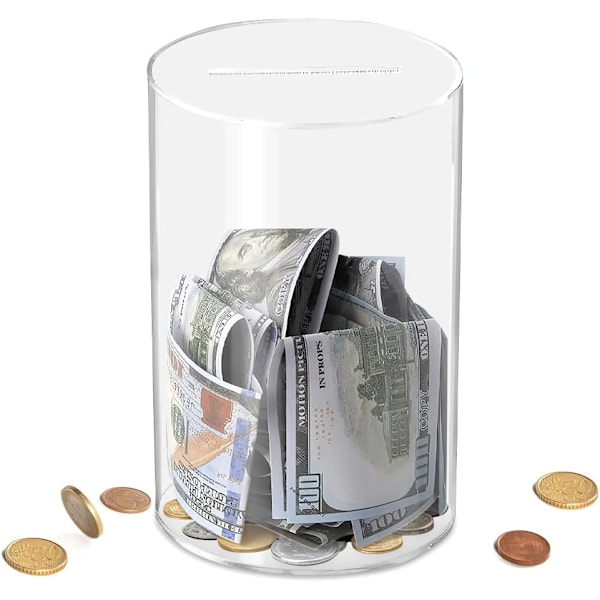 Acrylic piggy bank, 9 x 15 cm transparent acrylic piggy bank for storing cash or coins, non-openable piggy bank, suitable for adults and children