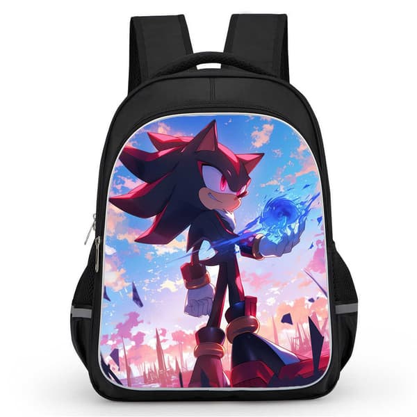 Cartoon Hedgehog Pattern Backpack for Primary School Students, Easy to Carry School Bag Sonic Black 16