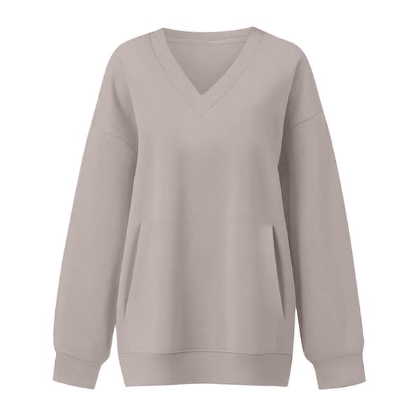 Dame V-hals Pullover Sweatshirt Blød Afslappet Langærmet Top Strækbart Stof Pullover med Lomme til Hverdagsbrug Sort S Black S