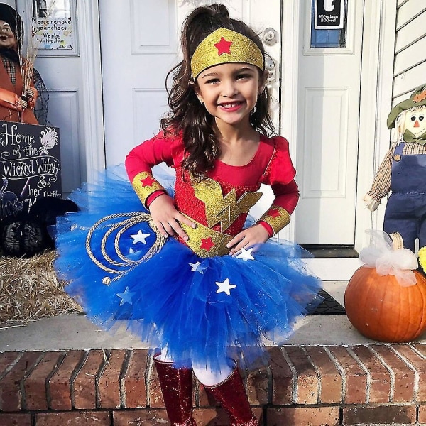 Wonder Girl Cosplay-dräkt för barn superhjälte Halloween karneval festklänning S