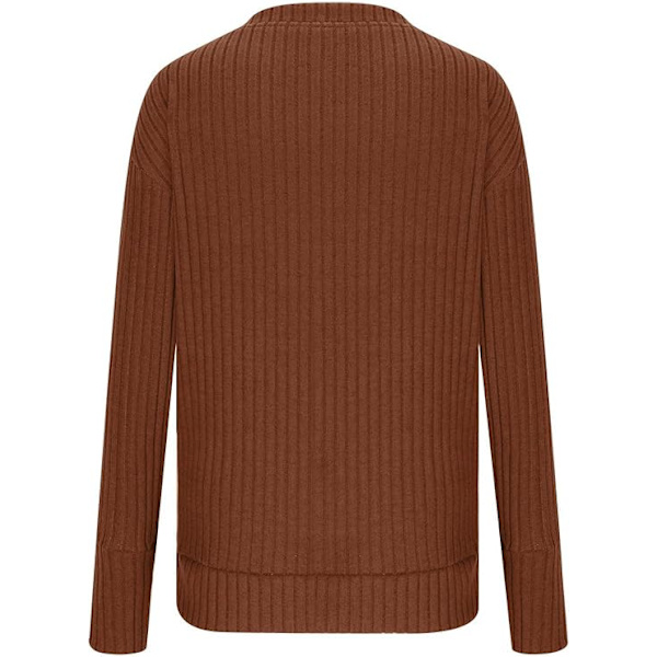 Dam tröja casual V-ringning långärmad stickad tröja klassisk enfärgad stretchig vinter varm pullover jumper toppar Brown S