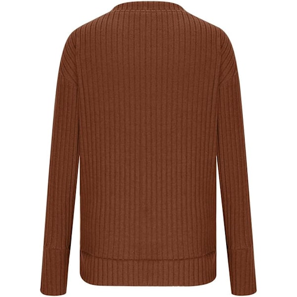 Dame Casual V-hals Langærmet Strikket Genser Klassisk Ensfarget Stretchy Vinter Varm Genser Genser Topper Brown XL