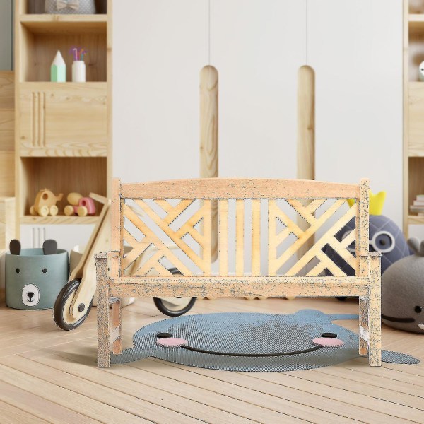 Miniatyr träbänk modell liten möbel prydnad leksak för dockhus trädgårdslandskap tillbehör