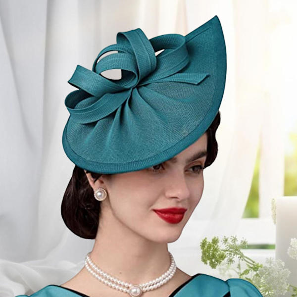 Solmiokoristeinen tyylikäs Fascinator-hattu hiuspannalla, makea jalo koristeellinen putoamaton retroimitaatio pellava hääpillbox-hattu hiusasusteet Atrovirens