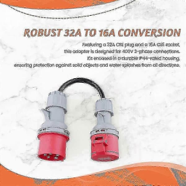 32A Naaras - 16A Uros CEE-sovitin 5-nastainen punainen virtaliitin BlackRed