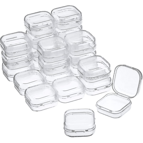 24 förpackningar Små klara plastpärlor Förvaringsbehållare Låda med gångjärn för förvaring av små föremål, hantverk, smycken, hårdvara