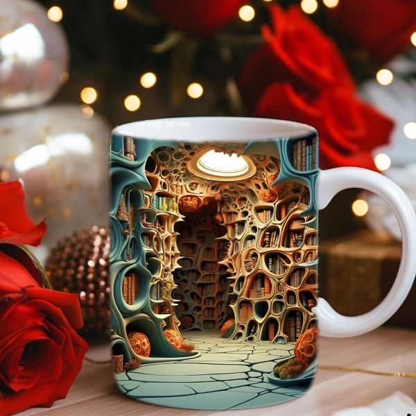 300-400 ML bogreol kaffekrus med håndtag Varmebestandig keramik Multifunktionel te Mælk Vandbibliotek Hyldekop Bogelsker Fødselsdagsgave A