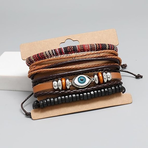 4 st träpärlar armband bangle för män kvinnor läder wrap manschett tribal handledsband armband justerbar