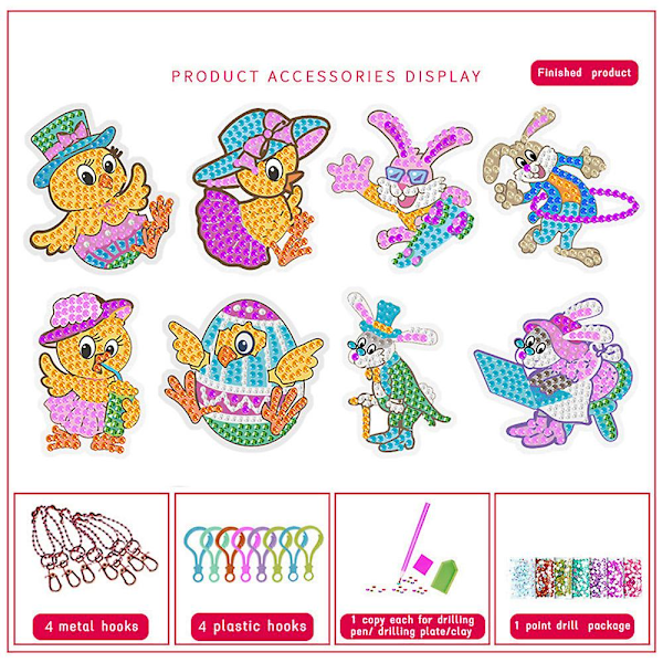 8 st/set Påsk Diamantmålning Nyckelring 5d Diy Diamantmålning Kit Påskägg Kanin Kyckling Hängande Diamantkonst Kits Påskprydnader För Vår Påsk