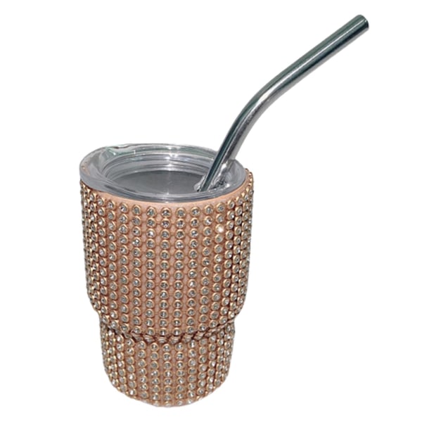 Mini Shot Tumbler med sugrör, livsmedelskvalitet, läckagesäker, värmebeständig, gnistrande, isolerad vattenkopp, kaffemugg Golden