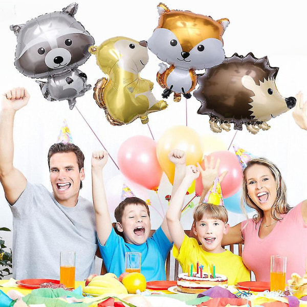 12 stk Skogsdyrdesignballonger Kreativ aluminiumsfolieballongrekvisitter Bursdagsfestutstyr, dekorasjoner med pumpe