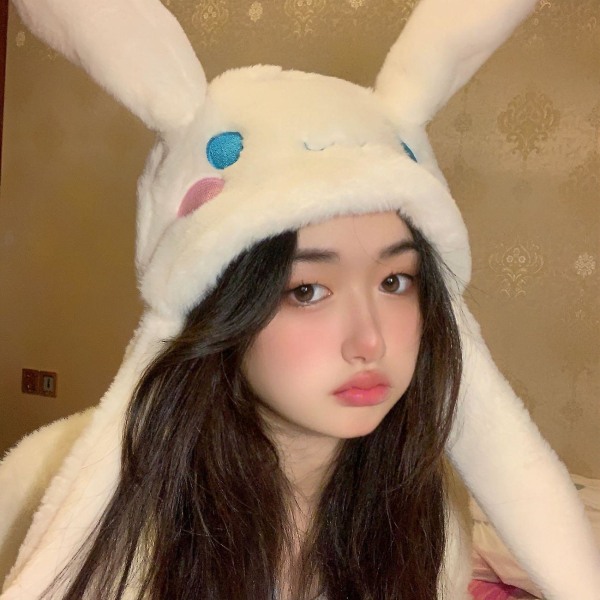 Kawaii Sanrio lue Cinnamoroll Tilbehør Søt plysjhatt Hold varmen Bunny Hat Ears Up Plysjleke for barn Jente Cap B white