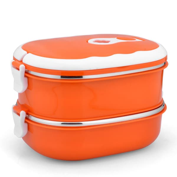Bærbar rektangulær matboks i rustfritt stål, isolert matbeholder for utendørs campingpiknik Orange Bright Two layers