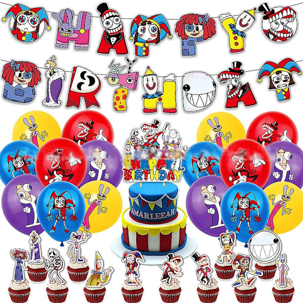 Fantastiske Digitale Cirkus Tema Fødselsdagsfest Tilbehør Balloner Kage Topper Banner Dekorationer Sæt