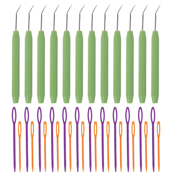 12 Stk Strikke Hekle Vevkrok+24 Stk Plast Synåler For Sikkerhet Stoppe Garn Snøring Veving Synål