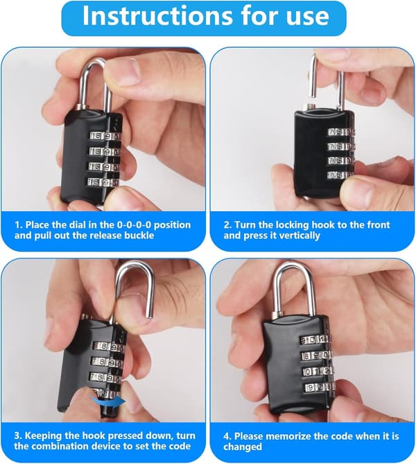 St Combination Lock, Weatherproof Digital Code Padlock Metal, Small 4 Digit Lock for Cabinets, Luggage and Suitcase Lock