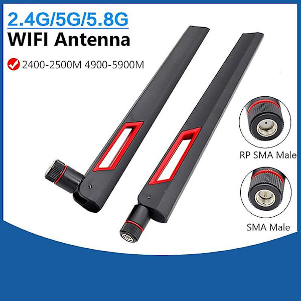 2 st 10 Dbi Dubbelbands Wifi-antenn 2.4g 5g 5.8gh Universella antenner Förstärkare Black RP SMA Male