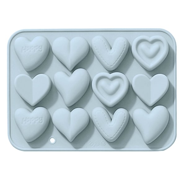 Silikoneforme 12 led 6 forskellige hjerteforme Non-stick Varmebestandige Bløde silikoneforme til chokolade i fødevarekvalitet Blue