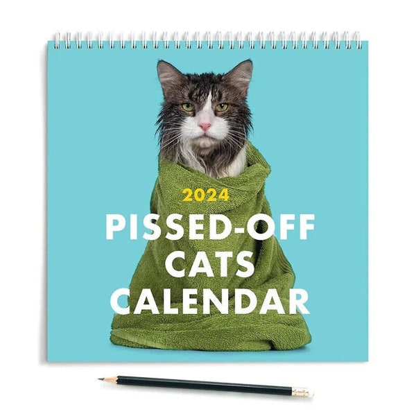 Pissed Off Cats Calendar 2024 Funny Wall Calendar, hængende kalender, 12 måneder As Shown