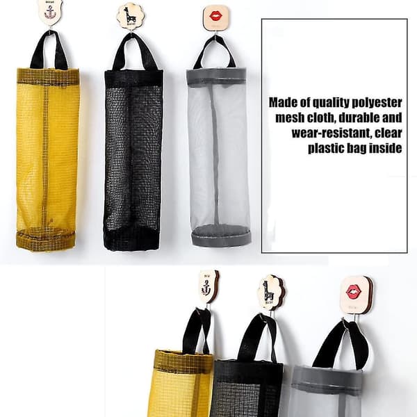 Søppelposeholder i plast, nylon, svart, gul, grå, 3 bærere