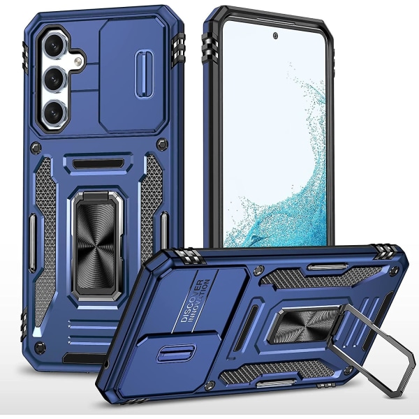 Armor Military-grade Skal Kompatibel Samsung Galaxy A54 5g Med Glidande Kameraskydd & 360 Kickstand Dark blue