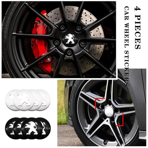 4st svarta bilhjulsdekaler Cap Logotyp Emblem Dekaler Styling för Peugeot 107 108 206 207 301 308 307 407 408 50,4st Peugeot Black