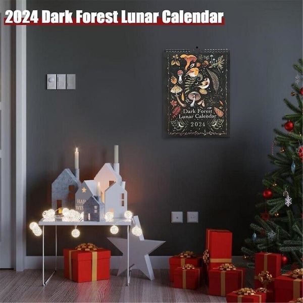 2024 Dark Forest Lunar Calendar Kuukausittainen Viikoittainen Päivittäisen ajan suunnittelu Seinäkalenteri Taide Kotitoimiston koristelu