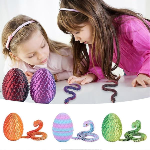 3D-printad orm med ägg - Ledad fidget-djurmodell för skrivbordet