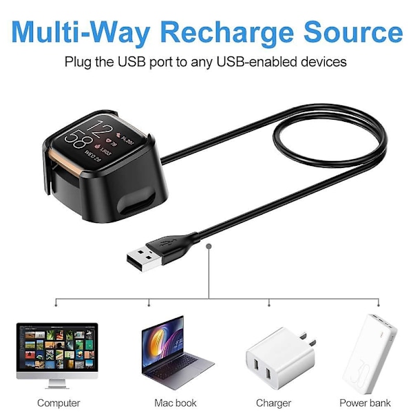 Lader for Fitbit Versa 2-klokke (ikke for Versa/versa Lite), USB-ladekabel dokkingstasjon for Versa 2 helse- og trenings-smartklokke