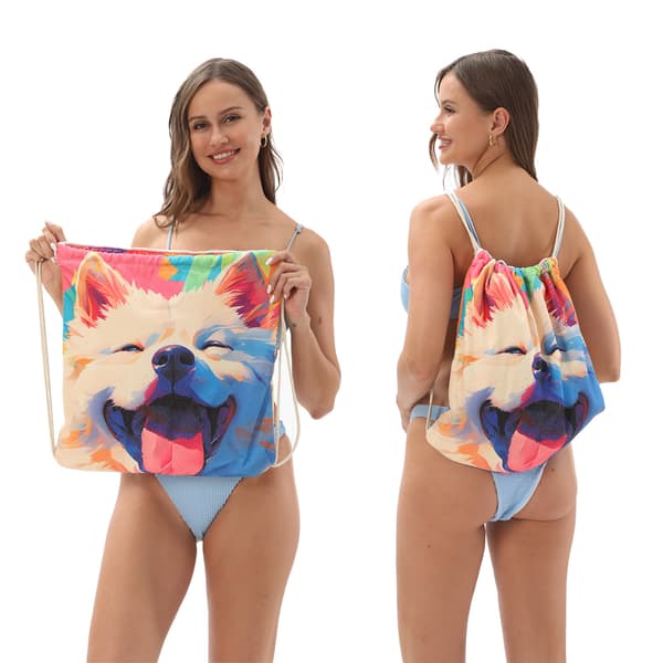 New Beach Towel Backpack with Storage Function, 140 x 70 cm 2-in-1 Foldable Printed Bath Towel YTB-001-5