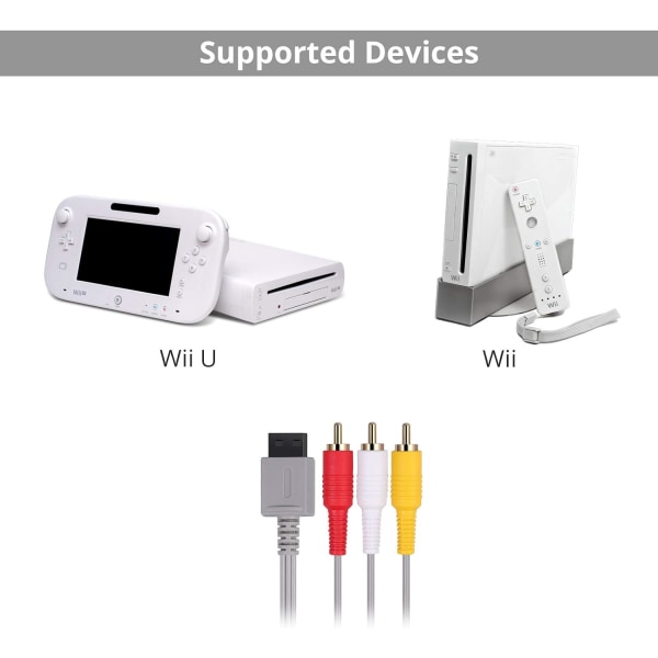 6 fot Wii/Wii U AV-kabel, 6 fot gullbelagt RCA Retro-Audio Standard Composite-kabel for Nintendo Wii U